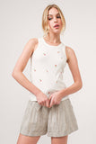 AND THE WHY - ATW15555 - Strawberry Embroidered Tank Top: S / White