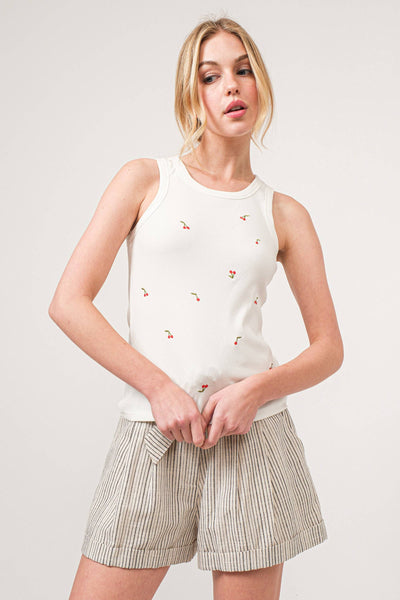 AND THE WHY - ATW15559 - Ice-cream Embroidered Tank Top: M / White