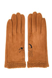 Suede Dog Embroidery with Boucle Gloves: Beige