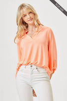 Dear Scarlett - PLUS SIZE Lizzy 3/4 Wrinkle Free Top: XL / Neon Orange