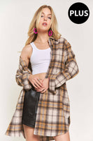 ADORA LA - CEJ2587AX - PLUS SIZE BUTTON DOWN PLAID SHACKET: 2XL / PINK