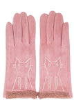 Embroidery cat solid smart touch gloves: Beige