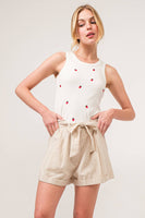 AND THE WHY - ATW15555 - Strawberry Embroidered Tank Top: L / White