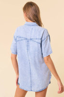 Doe and Rae - SHORT SLEEVE OVERSIZED DENIM BUTTON DOWN SHIRT - 43949T: DK.DENIM / L