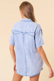 Doe and Rae - SHORT SLEEVE OVERSIZED DENIM BUTTON DOWN SHIRT - 43949T: DK.DENIM / S