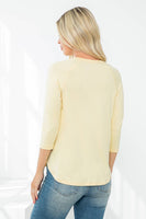 Perfect Peach - YMT20073V-3/4 SLEEVE ROUND HEM SOLID TOP: S / Banana