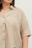 Blu Pepper - PLUS GAUZE SHORT SLEEVE BUTTON DOWN SHIRT: WHITE