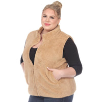 Plus Size Zip up sherpa vest: 3X / Sheep Grey