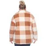 Plus Size Plaid Shacket: 1X / Coffee/White