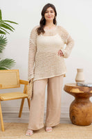 Blu Pepper - PLUS OVERSIZED SHEER CROCHET PULLOVER: NATURAL