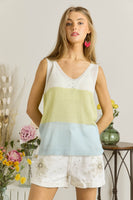 ADORA LA - CESW3008 - COLOR BLOCK V NECK TANK TOP: S / SAGE