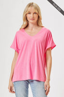 Dear Scarlett - PLUS SIZE Easy Basic Wrinkle Free Top With V Neckline: Neon Yellow / 3X