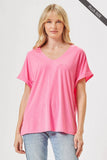 Dear Scarlett - PLUS SIZE Easy Basic Wrinkle Free Top With V Neckline: Neon Yellow / 2X