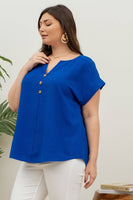 Blu Pepper - PLUS  BUTTON FRONT SHORT SLEEVE WOVEN TOP: PINK