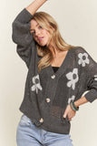 ADORA LA - CESW3607 - LIGHTWEIGHT FLORAL SWEATER CARDIGAN: L / CHARCOAL