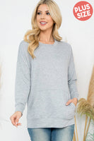 Perfect Peach - YMT20011XV-PLUS SIZE LONG SLEEVE FRENCH TERRY TOP: 2X / Heather Grey Light