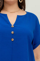 Blu Pepper - PLUS  BUTTON FRONT SHORT SLEEVE WOVEN TOP: ORANGE