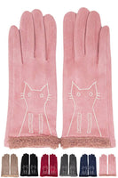 Embroidery cat solid smart touch gloves: Pink