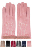 Embroidery cat solid smart touch gloves: Beige