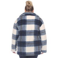 Plus Size Plaid Shacket: 1X / Coffee/White