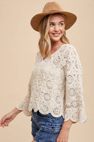 anniewear - SCALLOP EDGE CROCHET SWEATER TOP_ASW1719: LXL / NATURAL