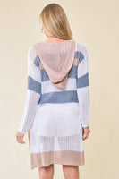 Doe and Rae - Multi Stripe Hoodie Cardigan - 10138J: S / Navy/Sunlight