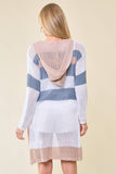 Doe and Rae - Multi Stripe Hoodie Cardigan - 10138J: M / Navy/Sunlight