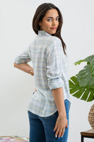 Blu Pepper - PLAID COLLARED BUTTON DOWN ROLL-UP SLEEVE  SHIRT: IVORY MULTI