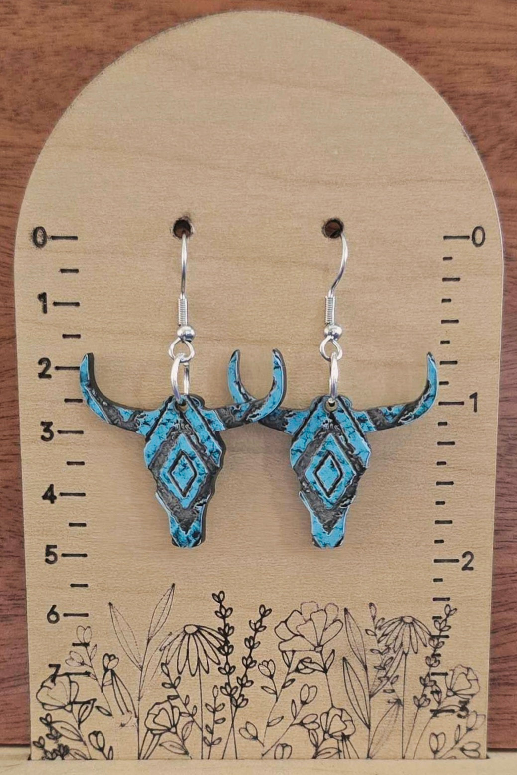 Turquoise Acrylic Cow Skull Drop Earring