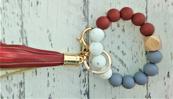 Maroon/Grey/White Silicone Wristlet - Keychain