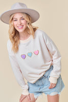 Doe and Rae - HEART CHENILLE PATCH LONG SLEEVE SWEATSHIRT - 44236T-1: L / VANILLA