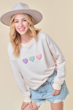 Doe and Rae - HEART CHENILLE PATCH LONG SLEEVE SWEATSHIRT - 44236T-1: S / VANILLA