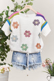 Mello. - Short Sleeve Sweater with Daisy Embroidery: L / Ivory