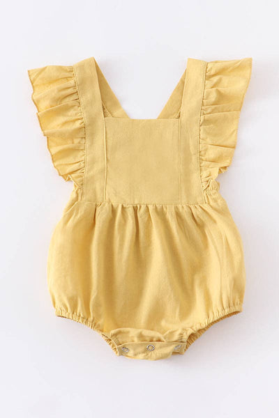 Honeydew - Mustard flutter trim ruffle girl romper