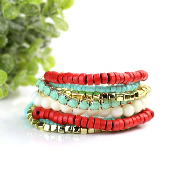 Funky Monkey Fashion - Boho Bracelet - Red/Turquoise