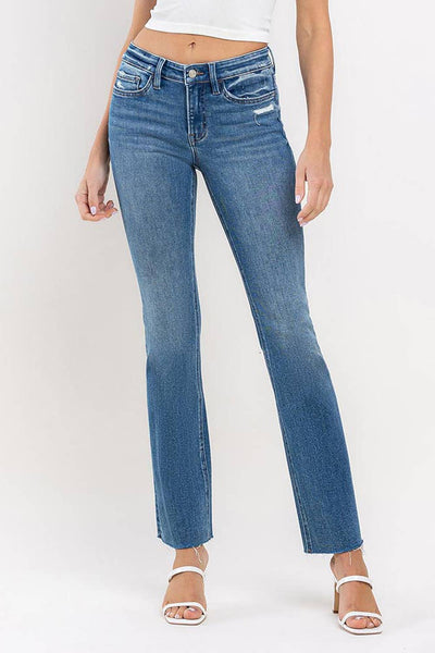 VERVET by FLYING MONKEY - MID RISE CLEAN CUT RAW HEM ANKLE BOOTCUT JEANS T6204: WELL-ROUNDED / 27