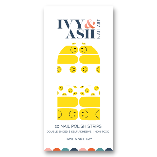 Ivy & Ash - Have A Nice Day | Yellow & White Smiley Face Nail Wrap