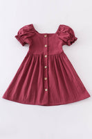 Honeydew - Maroon buttons bubble sleeve dress