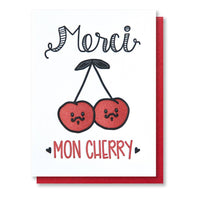 Kiss and Punch - Merci Mon Cherry French Pun Thank You Letterpress Card