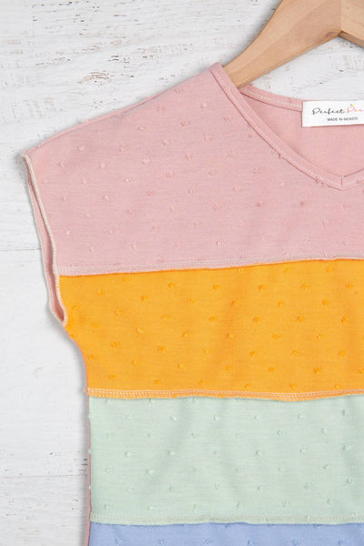 Perfect Peach - PPT21395TK-KIDS SWISS DOT COLOR BLOCK OUTSEAM OVERLOCK TOP