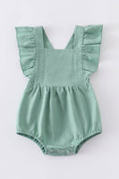 Honeydew - Green flutter trim ruffle girl romper