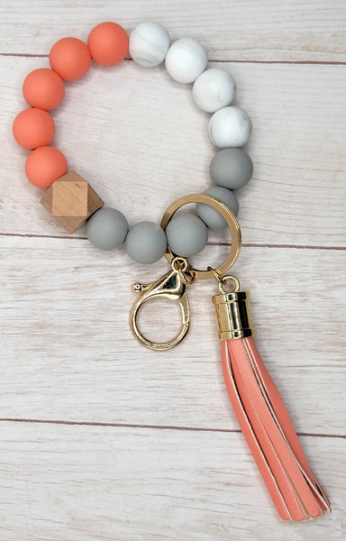 The Wristlet Bar - #22 Coral / Grey / White Silicone Wristlet