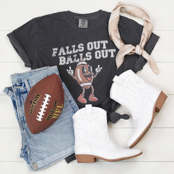 Mugsby - Falls Out Balls Out Funny Graphic Tee, Game Day, Football