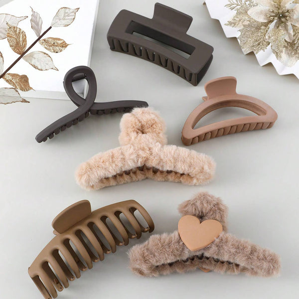 42POPS - ,,,.SI-25452 Christmas Gift Beige Brown Mix Hair Claw Cl: BrownBeigeMix-161401 / OS