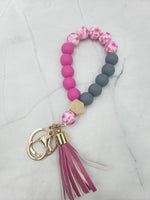 Designs by Kim - Wristlet Bangle Keyring Silicone Beaded: Hot Pink