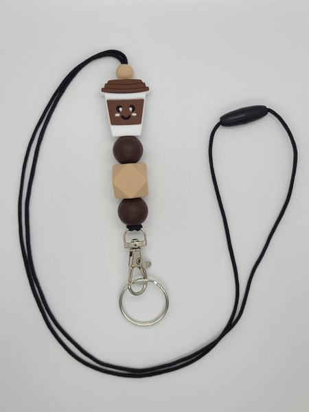 Kendra's Designs - Coffee Cup Silicone Beaded Lanyard | Teacher Lanyard