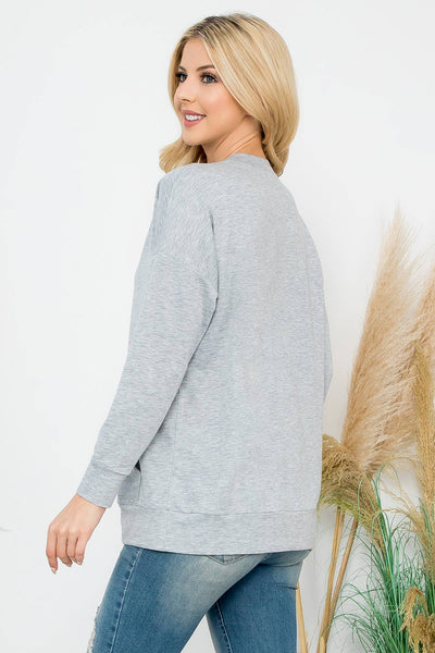 Perfect Peach - YMT20011XV-PLUS SIZE LONG SLEEVE FRENCH TERRY TOP: 2X / Heather Grey Light