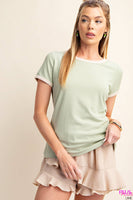 Kori - PLUS CASUAL SUPER STRETCH RIBBED FABRIC RINGER TOP: LIME / 2XL