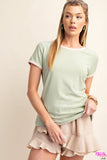 Kori - PLUS CASUAL SUPER STRETCH RIBBED FABRIC RINGER TOP: LIME / XL