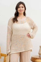 Blu Pepper - PLUS OVERSIZED SHEER CROCHET PULLOVER: NATURAL